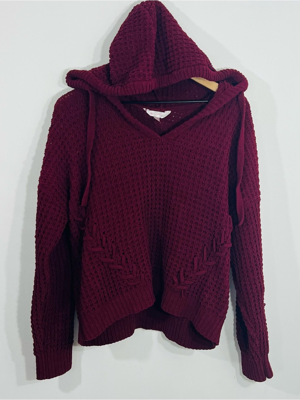 No Boundaries Pullover Deep Marron Hoodie V Neck Stitching Detail XXL Boho